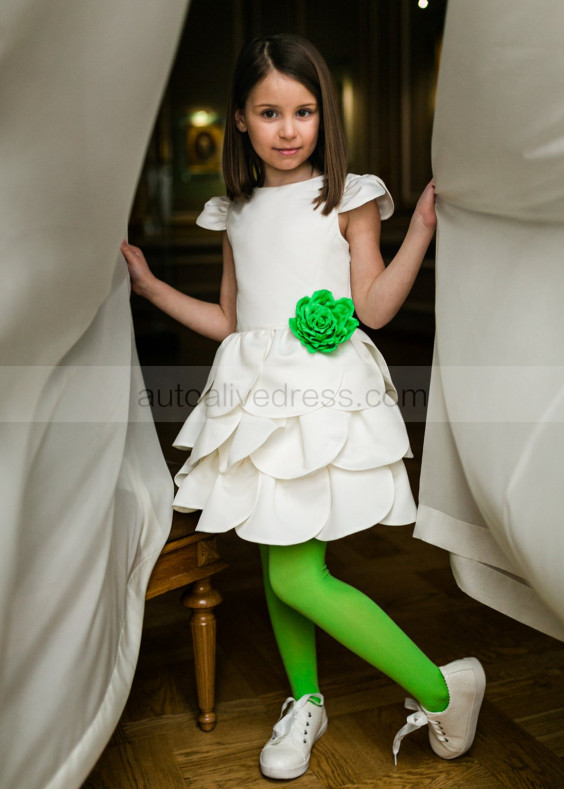 Cap Sleeves Satin Petals Flower Girl Dress